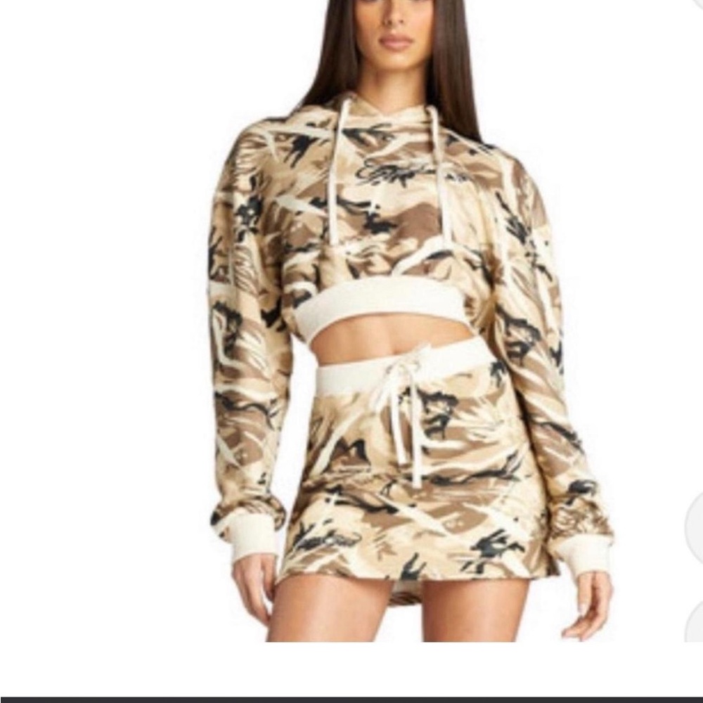 I.AM.GIA Beige Camo Cropped Hoodie & Skirt Set